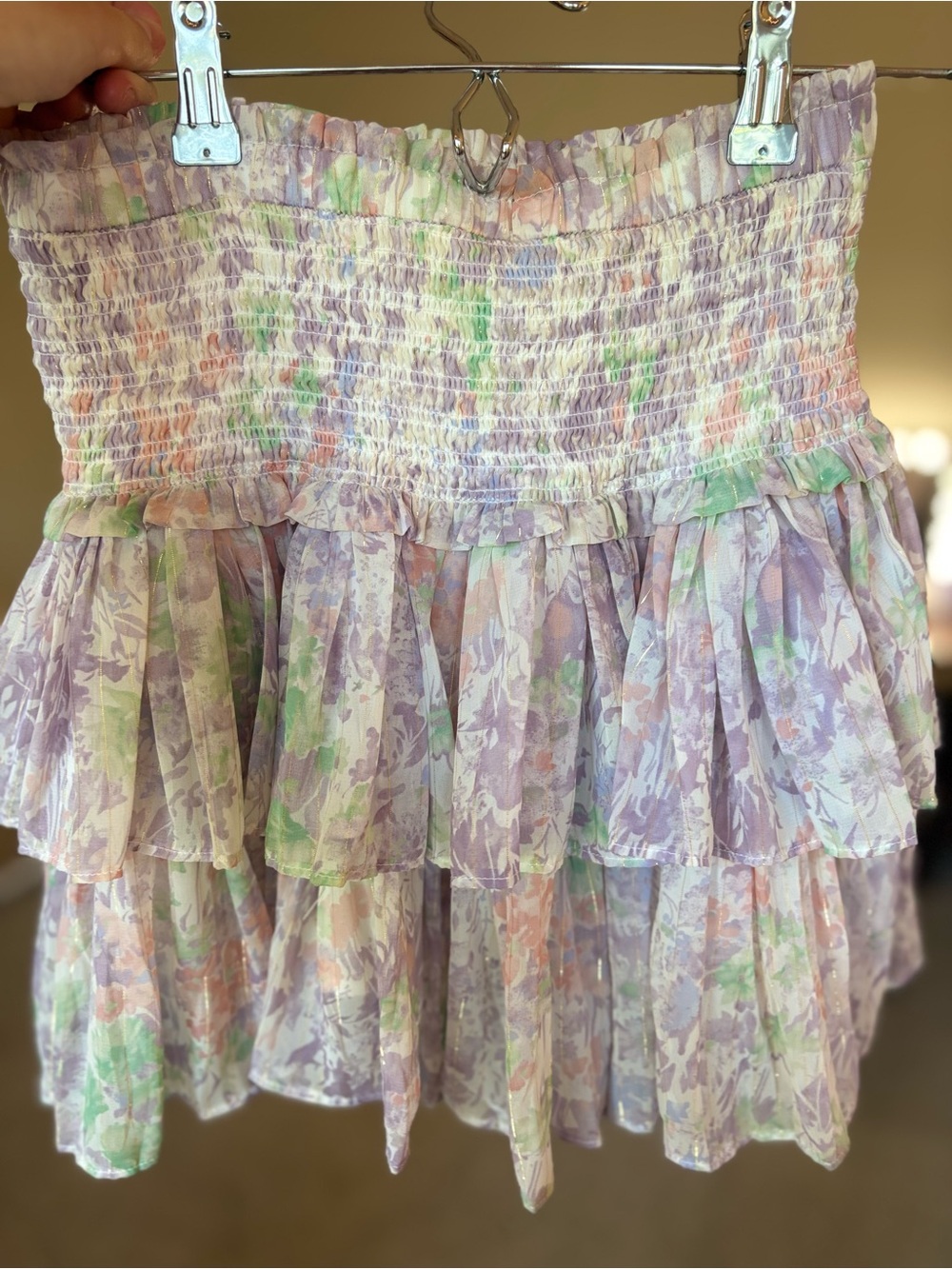 Tiered Smocked Mini Skirt - Lavender Floral
